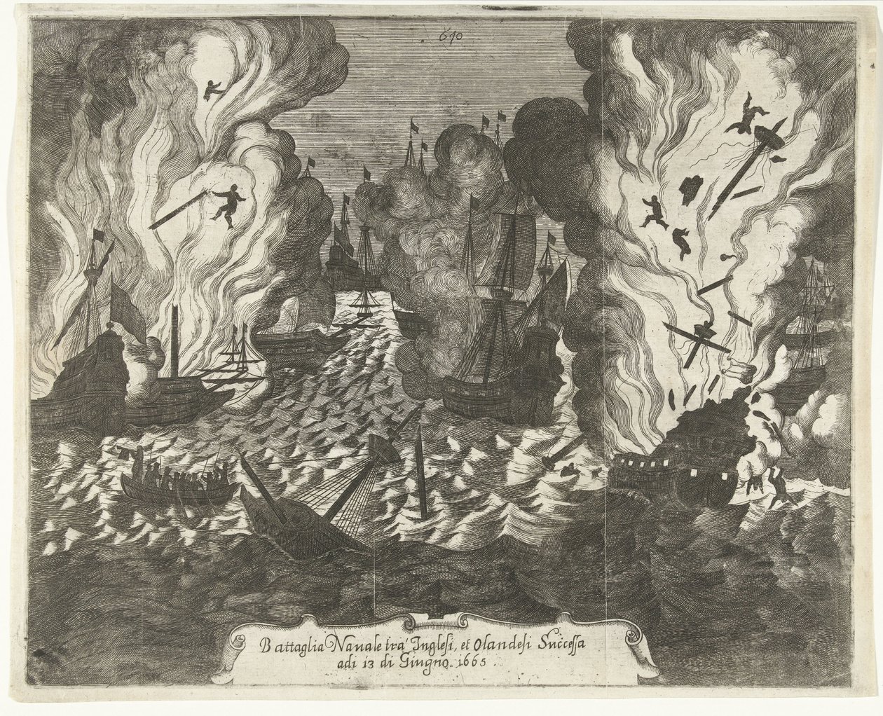 Batalha de Lowestoft, 1665 Batalha Naval entre ingleses e holandeses sucessiva em 13 de junho de 1665 (título no objeto) de Gaspar Bouttats (attributed to)