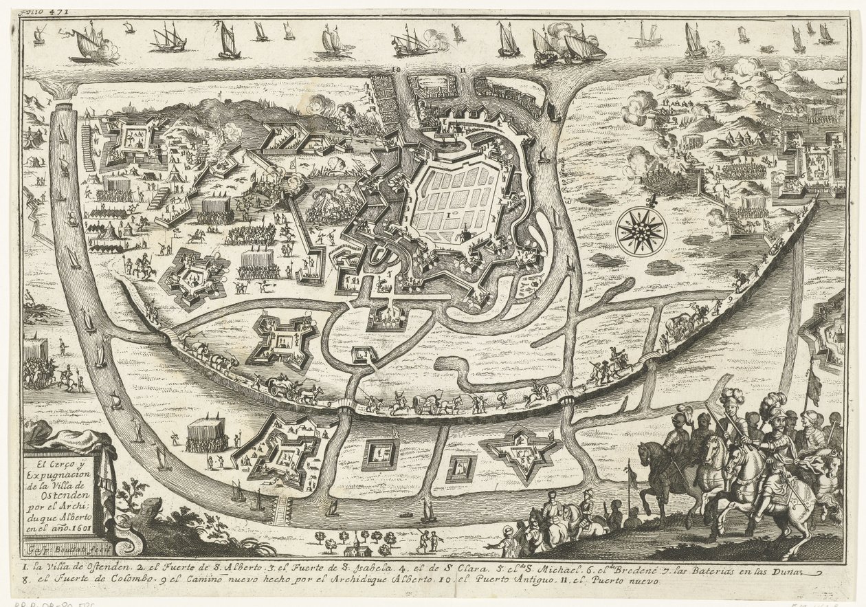 Beleg van Oostende, 1601
O Cercamento e Expulsão da Cidade de Ostende pelo Arquiduque Albert no ano de 1601 (título sobre o objecto) de Gaspar Bouttats