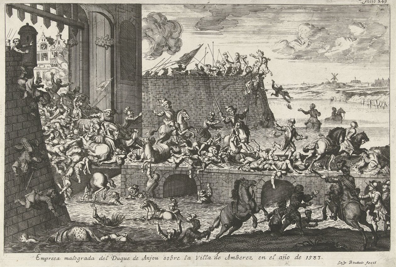 De Franse Furie te Antwerpen, 1583 Empresa falida do Duque de Anjou na cidade de Amberez no ano de 1583 (título no objeto) de Gaspar Bouttats