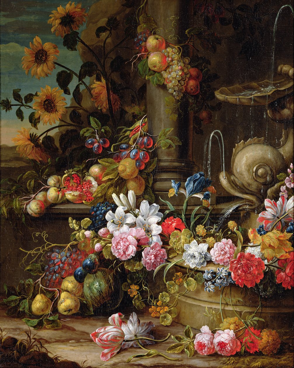 Ainda vida de frutas e flores de Gaspar Pieter II Verbruggen