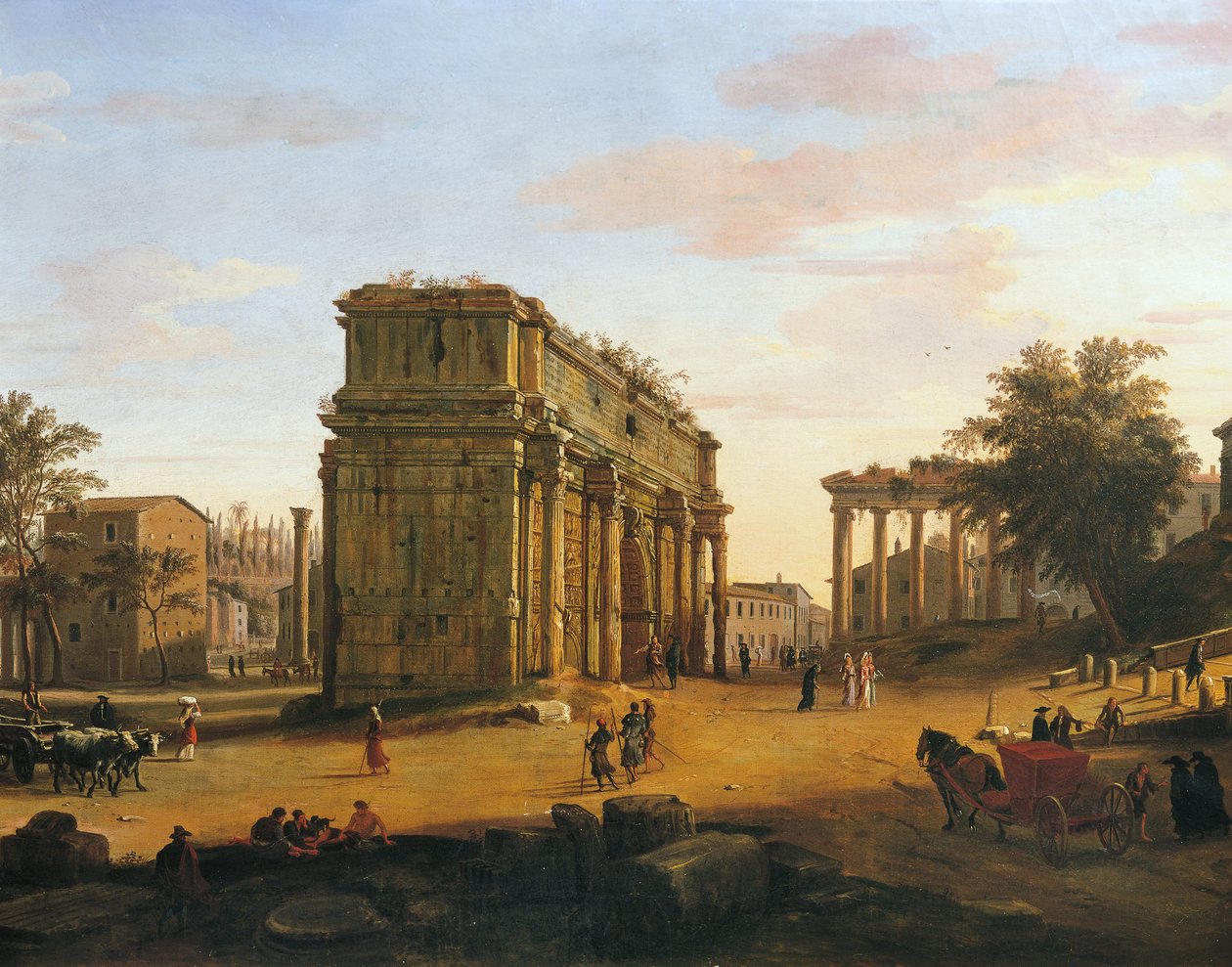 Arco de Septimius Severus em Roma, por Gaspar van Wittel (1652 ou 1653-1736), óleo sobre painel, 565 x 9056 cm, Detalhe de Gaspar van Wittel