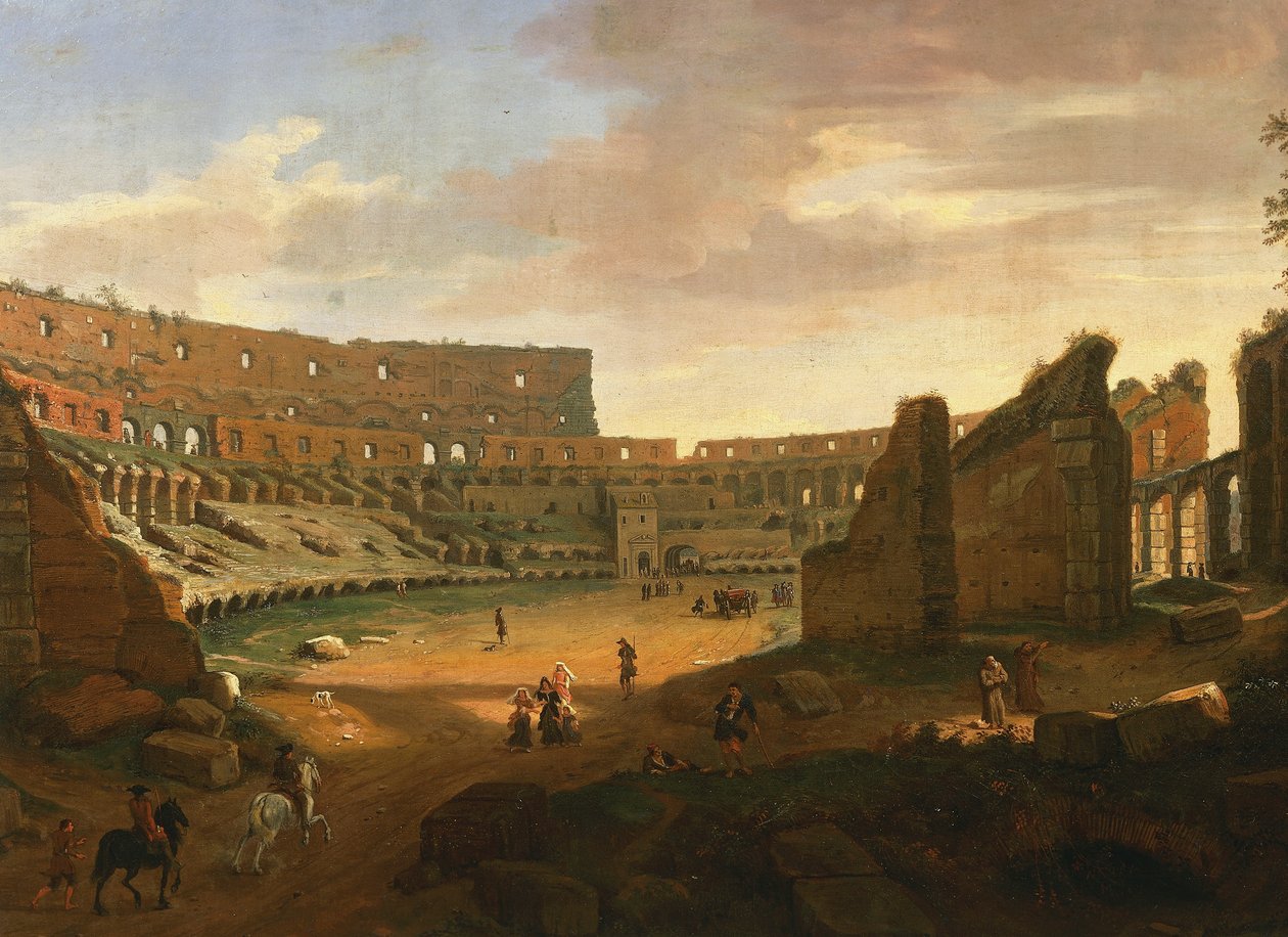 Interior do Coliseu, por Gaspar van Wittel (1652 ou 1653-1736), óleo sobre tela, Detalhe de Gaspar van Wittel