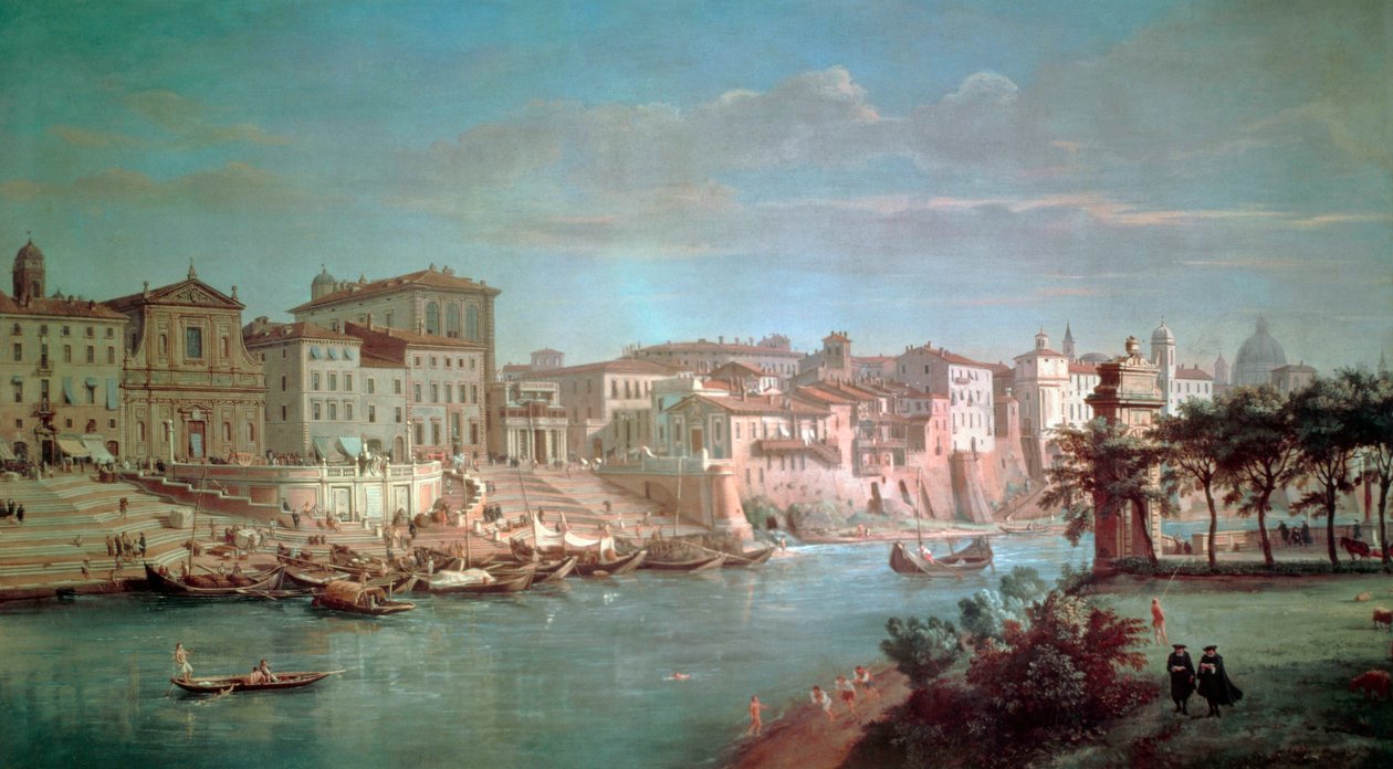 O Tiber to Porto di Ripetta por Gaspar van Wittel (1652 ou 1653-1736) de Gaspar van Wittel
