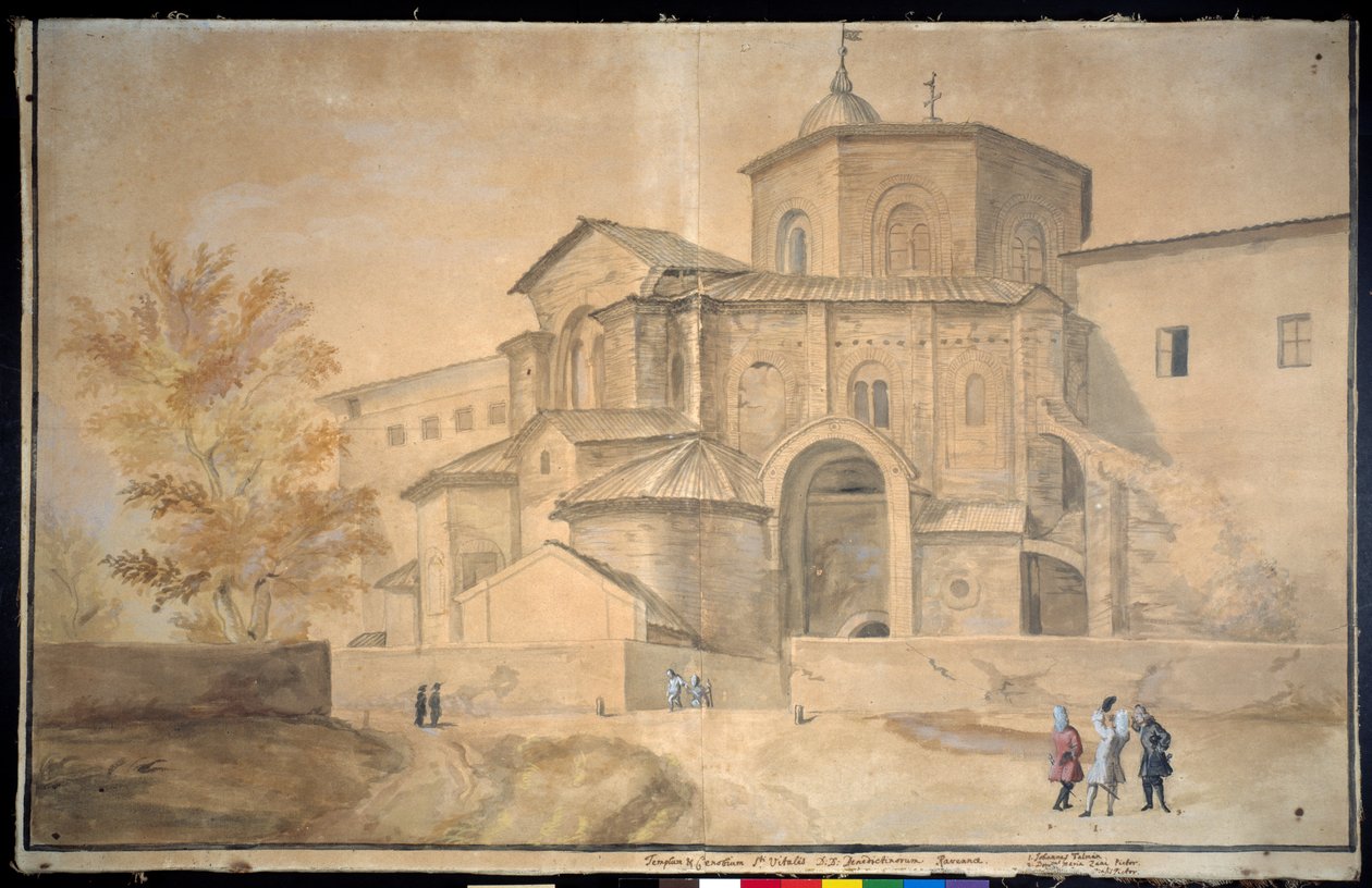 Basílica de San Vitale, Ravenna (caneta e tinta com aquarela sobre papel) de Gaspar van Wittel