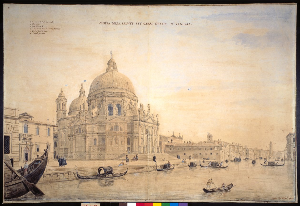 Chiesa della Salute, Grand Canal, Veneza (caneta e tinta com aguarela sobre papel) de Gaspar van Wittel