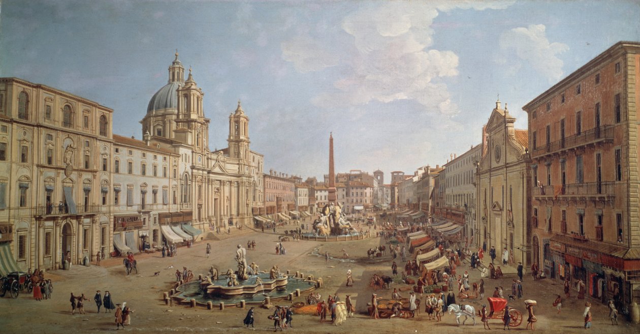 Vista da Piazza Navona, pintura de Gaspar van Wittel ou Gaspare Vanvitelli (1652 ou 1653-1736), óleo sobre tela, Itália de Gaspar van Wittel
