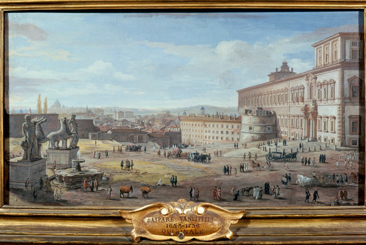 Vista de Roma com o Palácio Quirinale e a Piazza em primeiro plano de Gaspar van Wittel