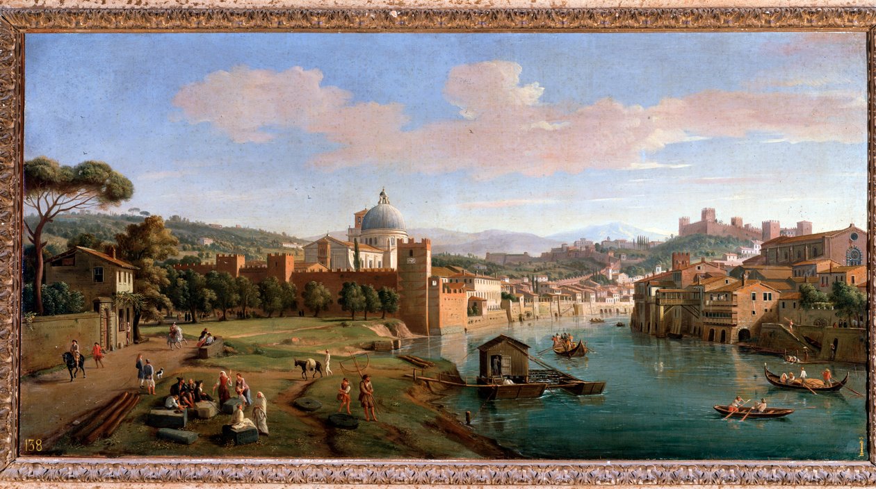 Vista de Verona e das margens do rio Adige - Pintura, finais do século XVII-XVIII de Gaspar van Wittel