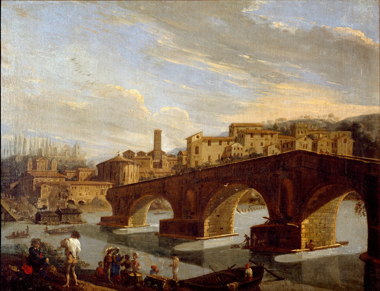 Vista do Tibre ao nível da ponte quebrada em Roma Pintura de Gaspar Vanvitelli (Gaspar van Wittel, Caspar Van Vitelli) (1653-1736) Dim 39,5x51 cm Milão, Galleria d