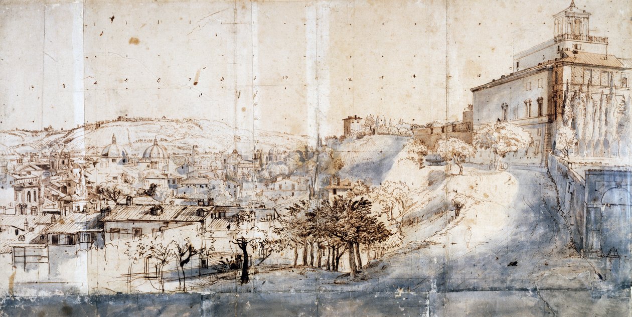 Villa Medici em Roma (lápis e aguarela sobre papel) de Gaspar van Wittel