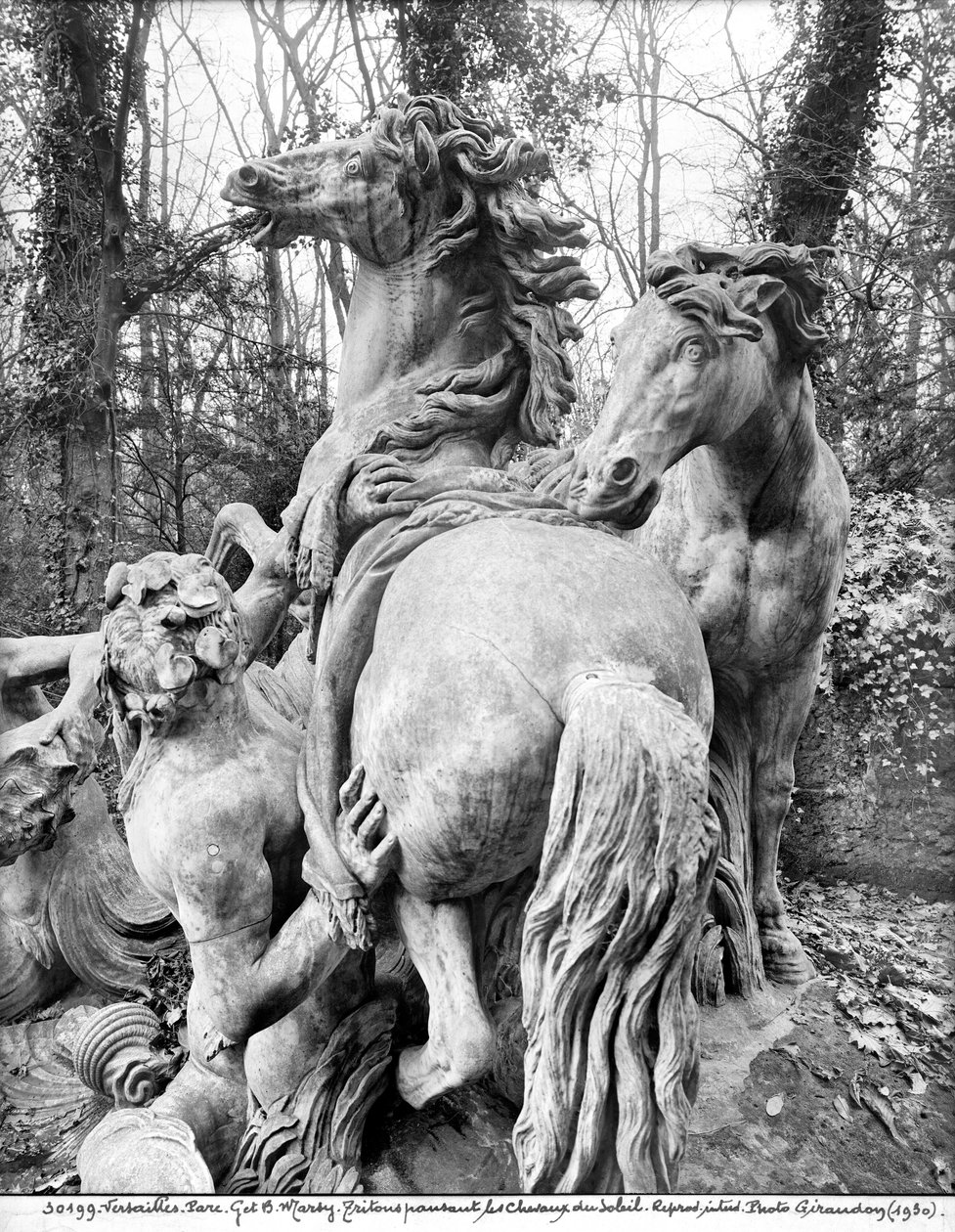 Tritões preparando dois cavalos do sol no bosque dos Banhos de Apolo, c.1667-72 (ver 242850, 242856 a 242860) (mármore) de Gaspard and Balthazar Marsy