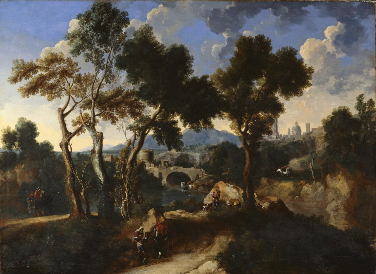 Paisagem com aldeões, c.1640 de Gaspard and Miel, Jan van Dughet