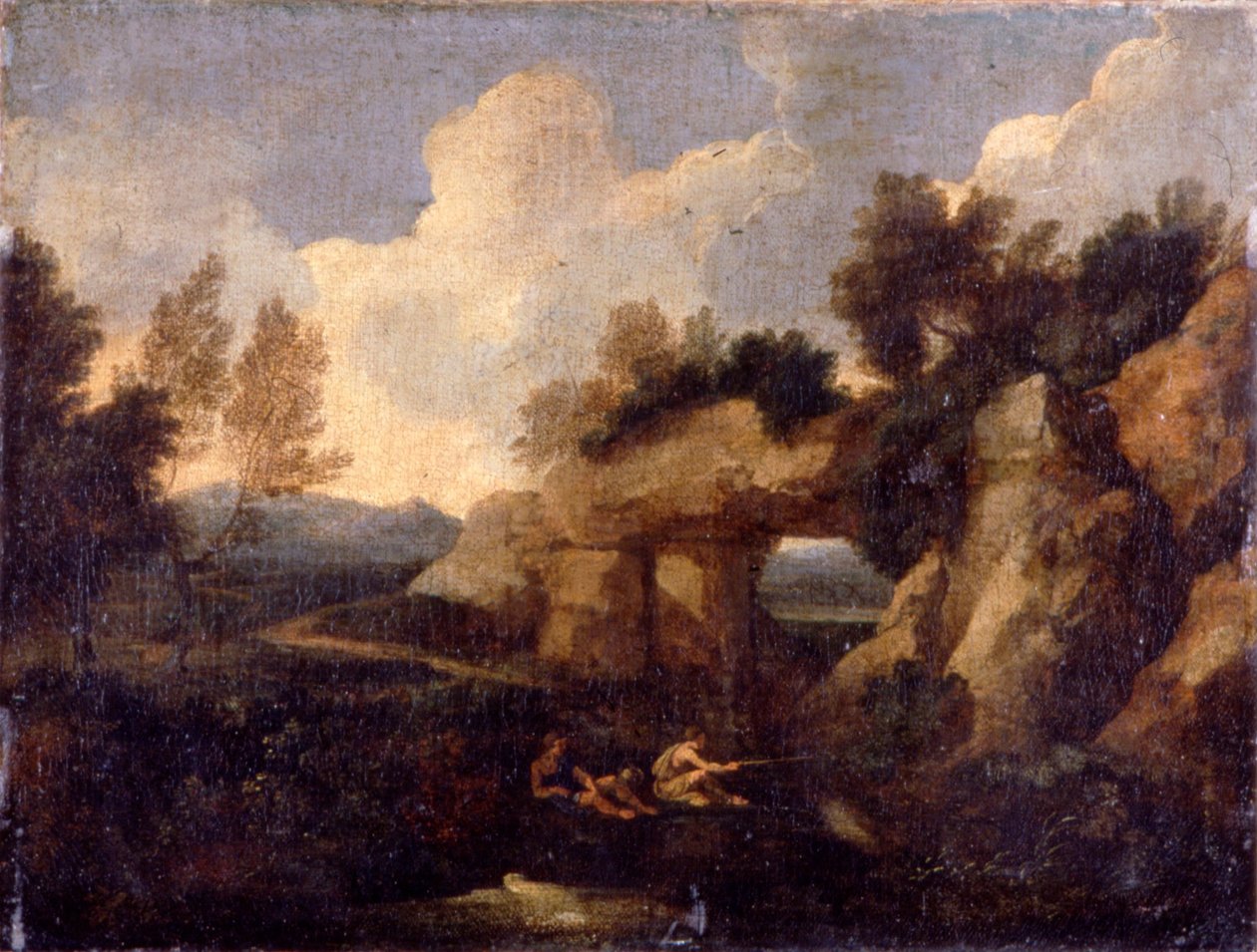 Pescadores perto de um gateway rochoso de Gaspard Poussin Dughet