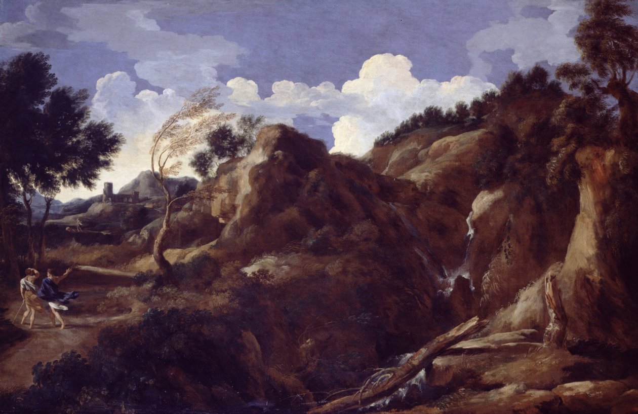 Paisagem montanhosa com tempestade se aproximando de Gaspard Poussin Dughet