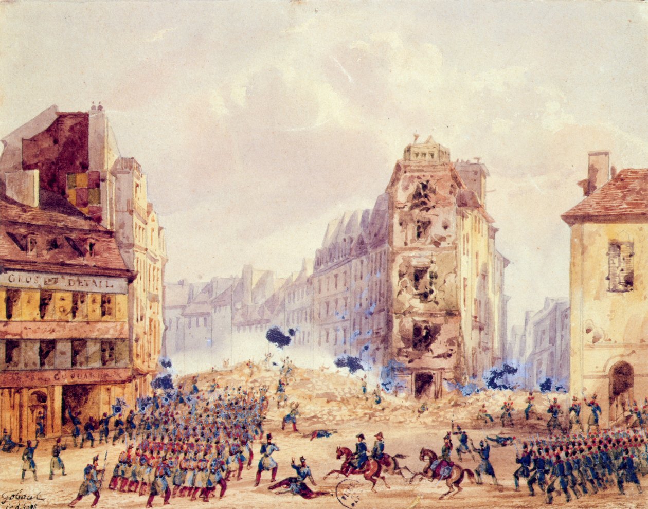 Barricada no Faubourg Saint-Antoine e a morte do general Negrier, 25 de junho de 1848 de Gaspard Gobaut