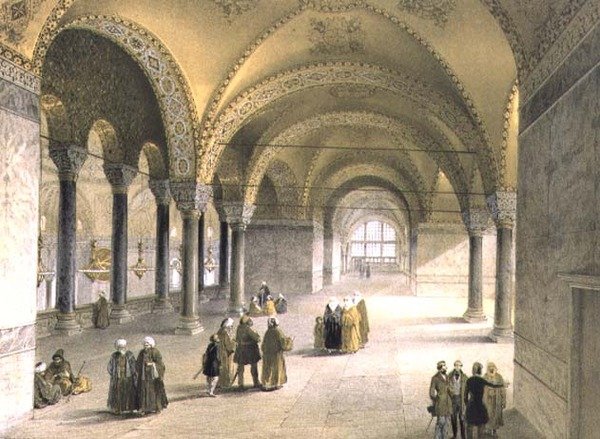 Haghia Sophia, placa 13: o centro da Galeria, gravado por Louis Haghe (1806-85) publicado em 1852 (litho) de Gaspard (after) Fossati