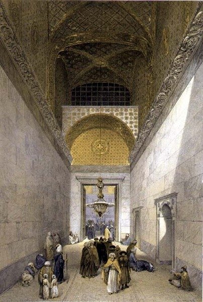Haghia Sophia, placa 1: entrada principal da mesquita, gravada por Louis Haghe (1806-85) publicada em 1852 (litho) de Gaspard (after) Fossati