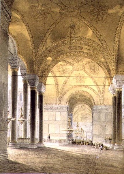Haghia Sophia, placa 7: entrada da nave, gravada por Louis Haghe (1806-85) publicada em 1852 (litho) de Gaspard (after) Fossati