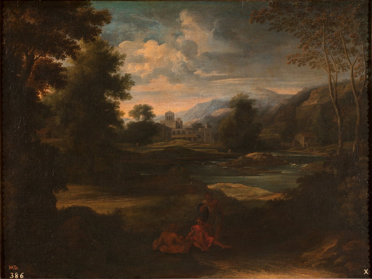 Dughet - Paisagem com três figuras, 1648 - 1650 de Gaspard Dughet