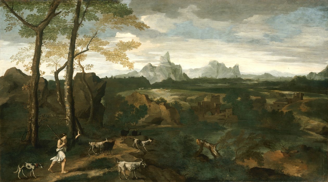 Paisagem com um pastor e cabras, c. 1635. de Gaspard Dughet