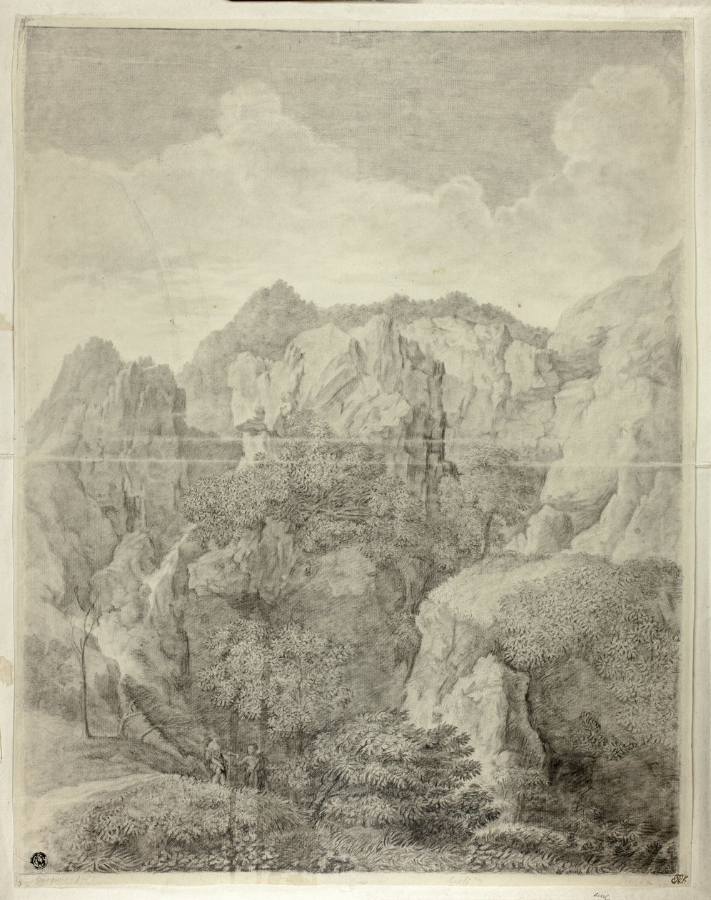 Paisagem de montanha com duas figuras em primeiro plano de Gaspard Dughet