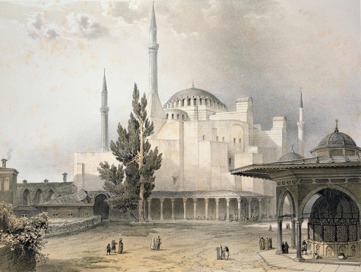 Pátio de Hagia Sophia (placa 15), gravada por Louis Haghe (1806-85) publicou 1852 de Gaspard Fossati