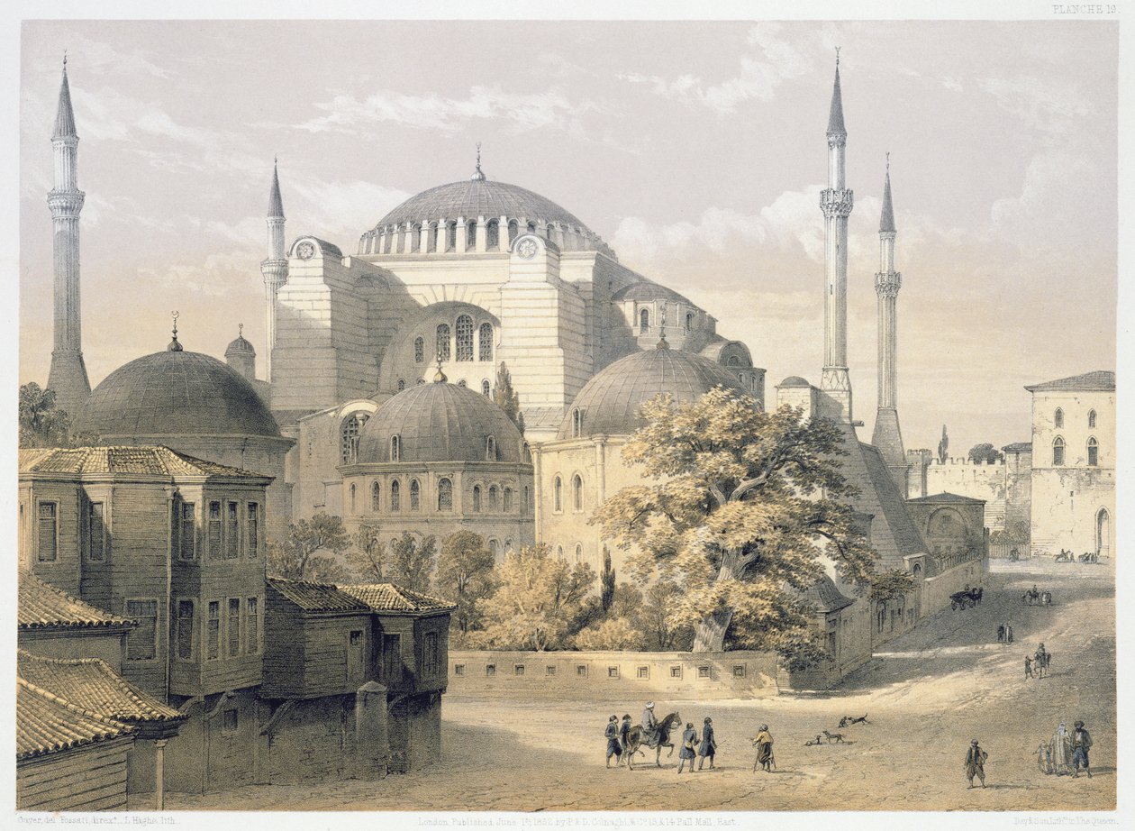 Haghia Sophia, prato 19: vista exterior da mesquita, gravada por Louis Haghe (1806-85) publicado em 1852 de Gaspard Fossati