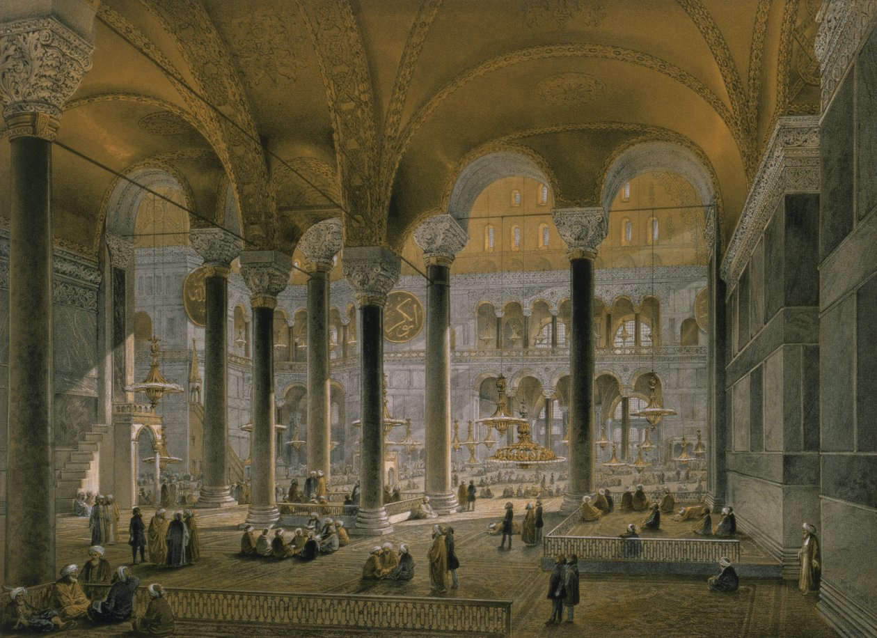 Haghia Sophia, placa 6: a nave norte, gravada por Louis Haghe (1806-85) publicou 1852 de Gaspard Fossati