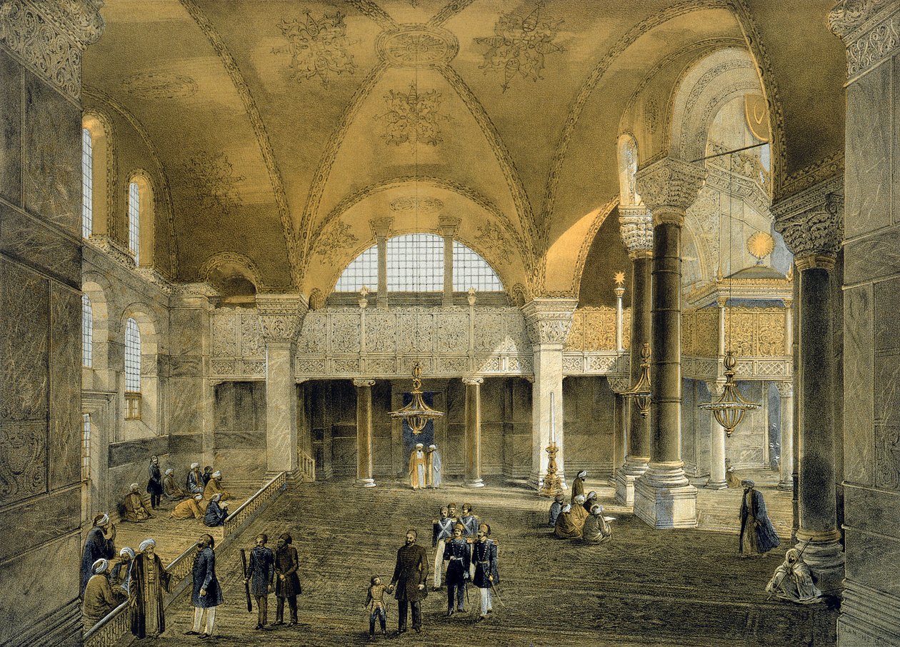 Haghia Sophia, placa 9: a nova Galeria Imperial, gravada por Louis Haghe (1806-85), publicada em 1852 de Gaspard Fossati