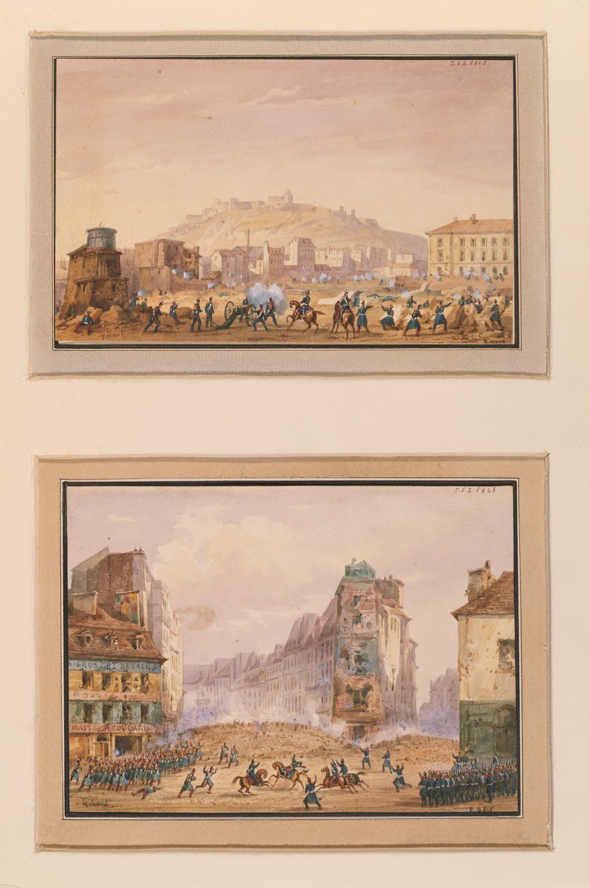 Ataque contra o Clos Saint-Lazare em junho de 1848 e o Assalto à Barricada na entrada do Faubourg Saint-Antoine com a morte do General François de Negrier (1839-1913) 25 de junho de 1848 (gouach de Gaspard Gobaut