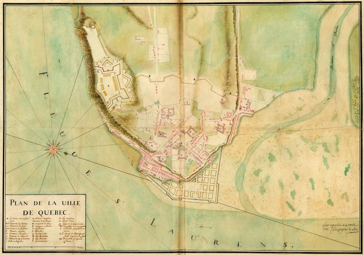 Gaspard-Joseph Chaussegros de Lery, Plano da cidade do Quebeque, 1727 de Gaspard Joseph Chaussegros de Léry