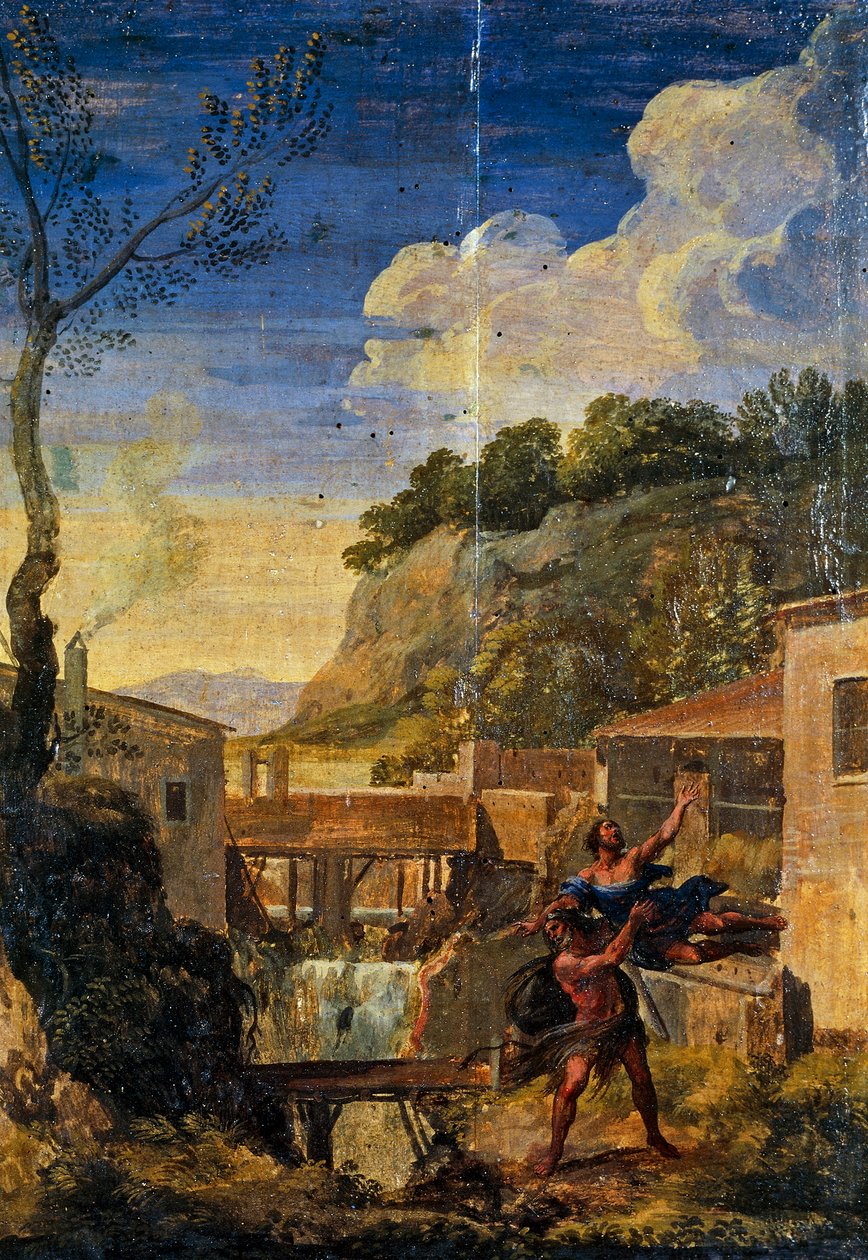Campo com Hércules e Antaeus (óleo sobre tela) de Gaspard Poussin (school of) Dughet