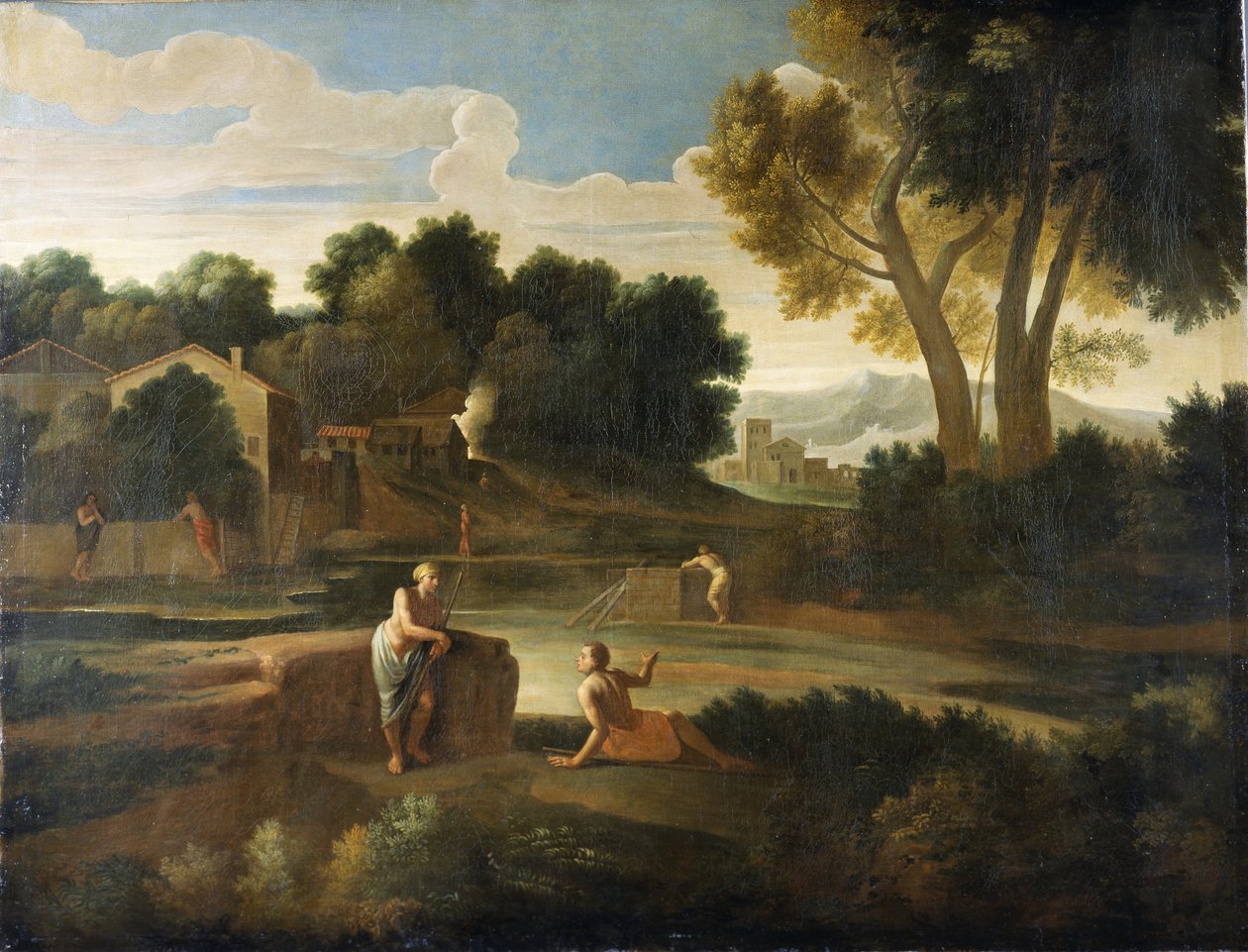 Paisagem clássica com figuras (óleo sobre tela) de Gaspard Poussin Dughet