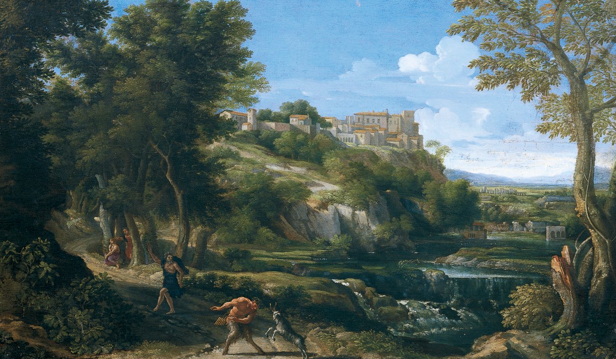 Paisagem mostrando fauno e ninfa dançantes 1667 - 1668, de Gaspard Dughet (1615-1675) de Gaspard Poussin Dughet