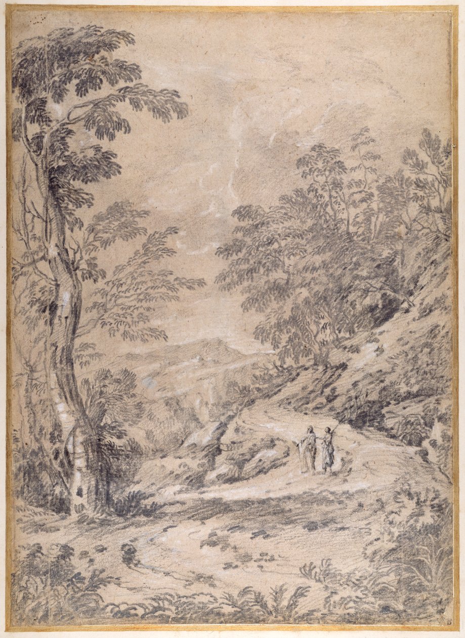 Estrada de montanha serpenteando por bosques e rochas de Gaspard Poussin Dughet