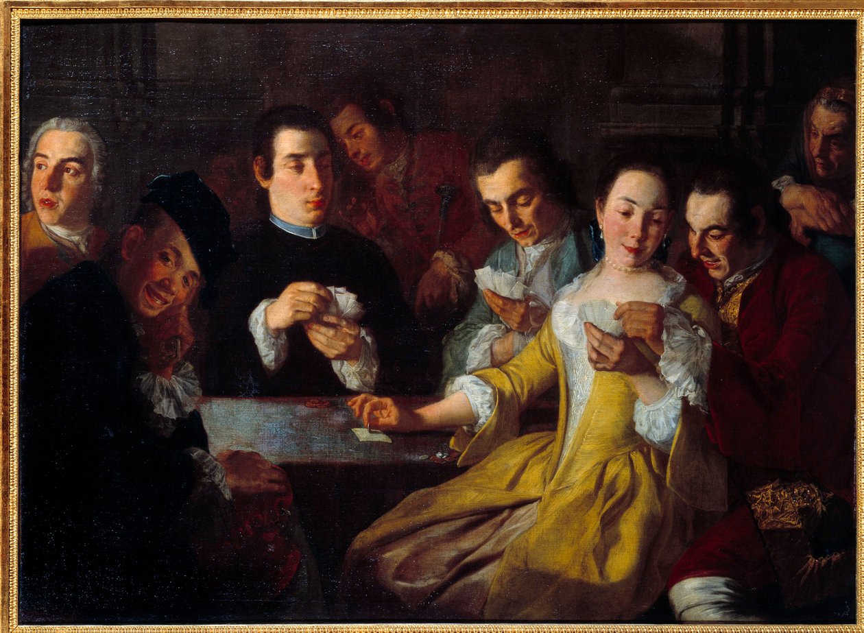O jogo de cartas. Pintura por Gaspare Traversi (? - 1769) de Gaspare Traversi
