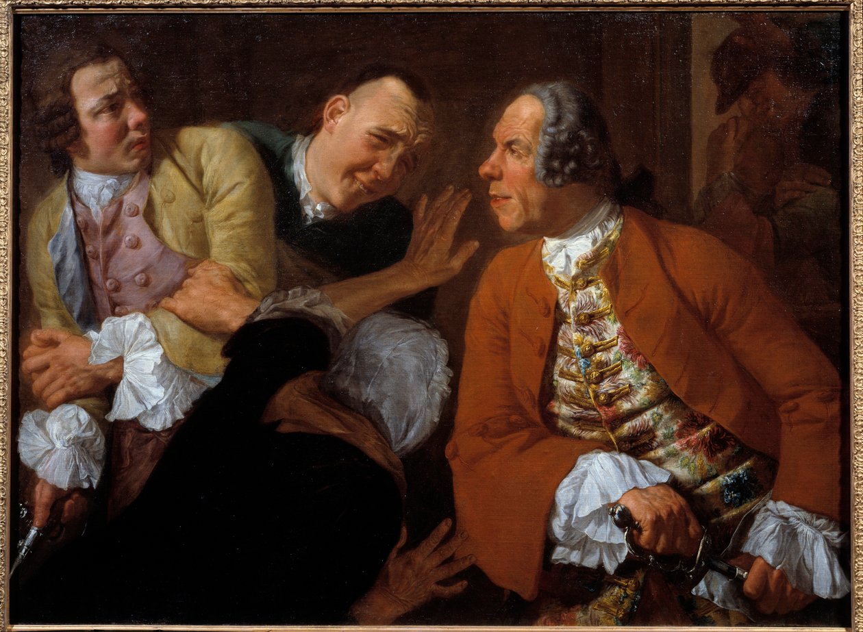 A luta entre cavalheiros. Pintura de Gaspare Traversi (1732-1769) Sol do século XVIII. 0,99x0,73 m de Gaspare Traversi