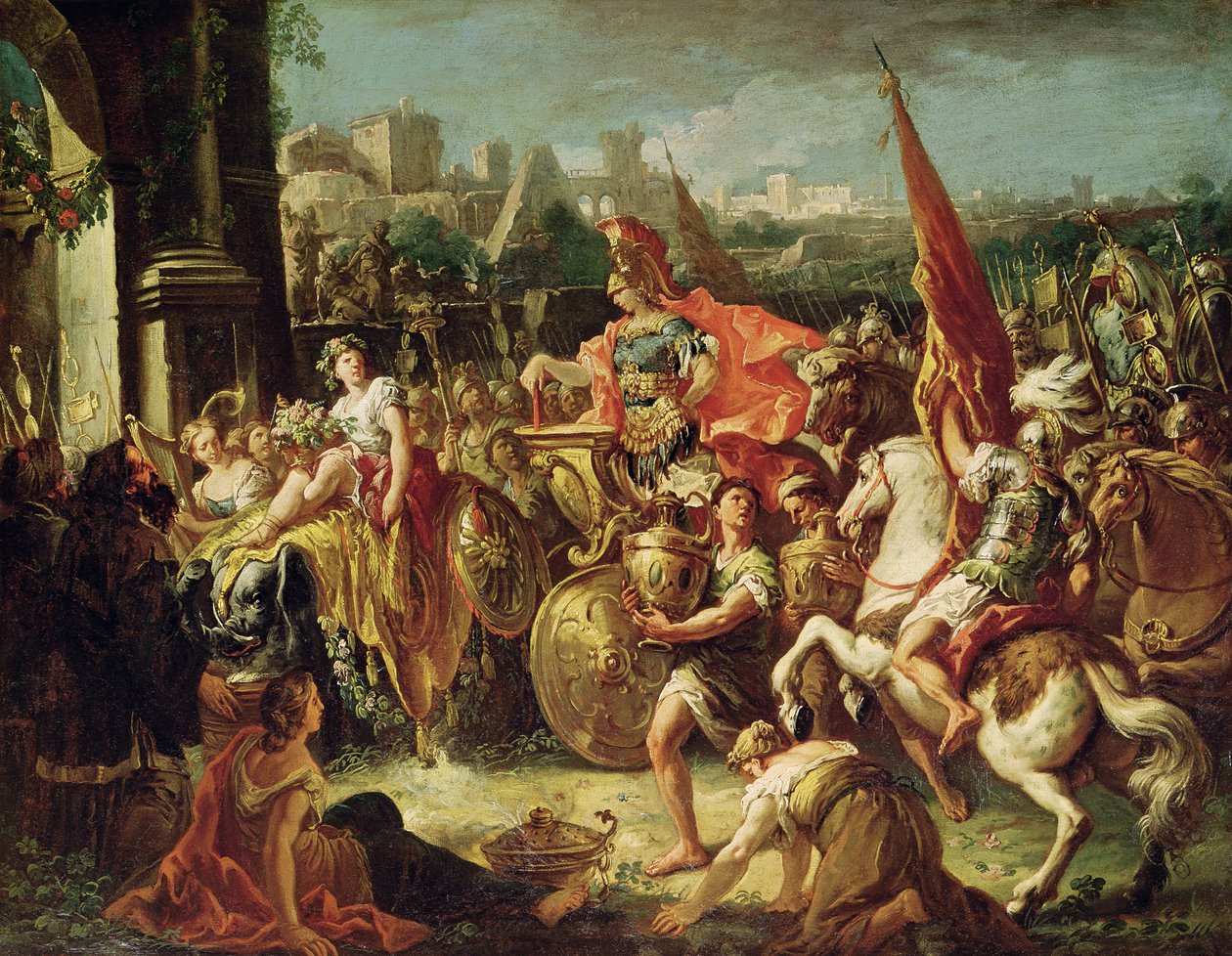 A entrada de Alexandre, o Grande (356-23 aC) na Babilônia de Gasparo Diziani