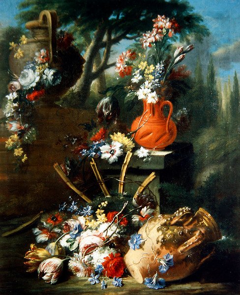 Uma Natureza Morta de Flores em Vasos de Terracota (óleo sobre tela) de Gasparo Lopez