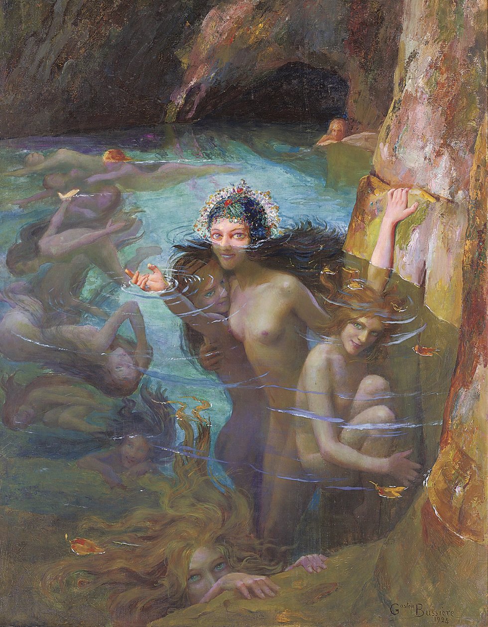 Ninfas do mar em um Grotton de Gaston Bussiere