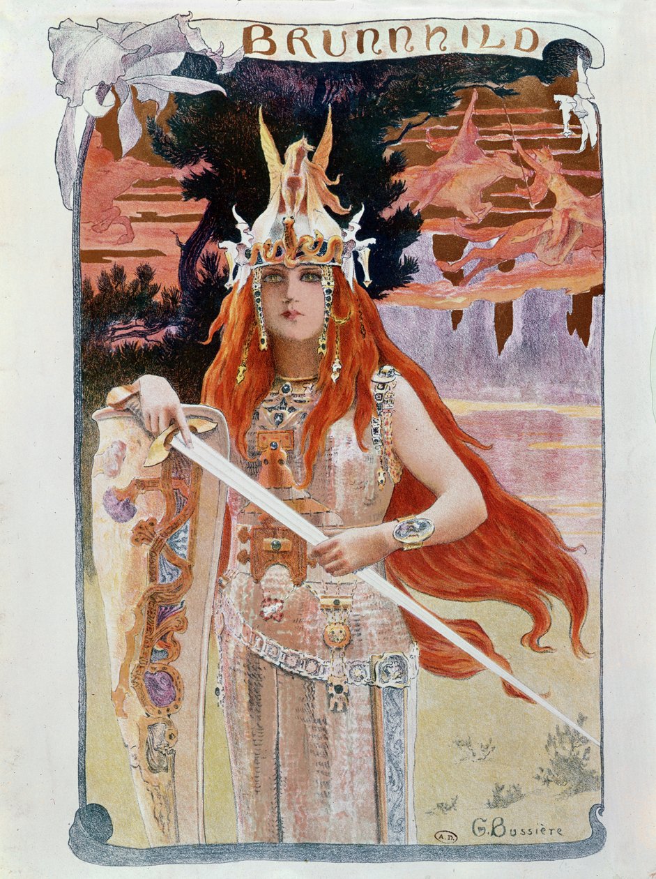 Brunnhilde, ilustração de &39;Die Walkure&39; por Richard Wagner (1813-83) de Gaston Bussiere