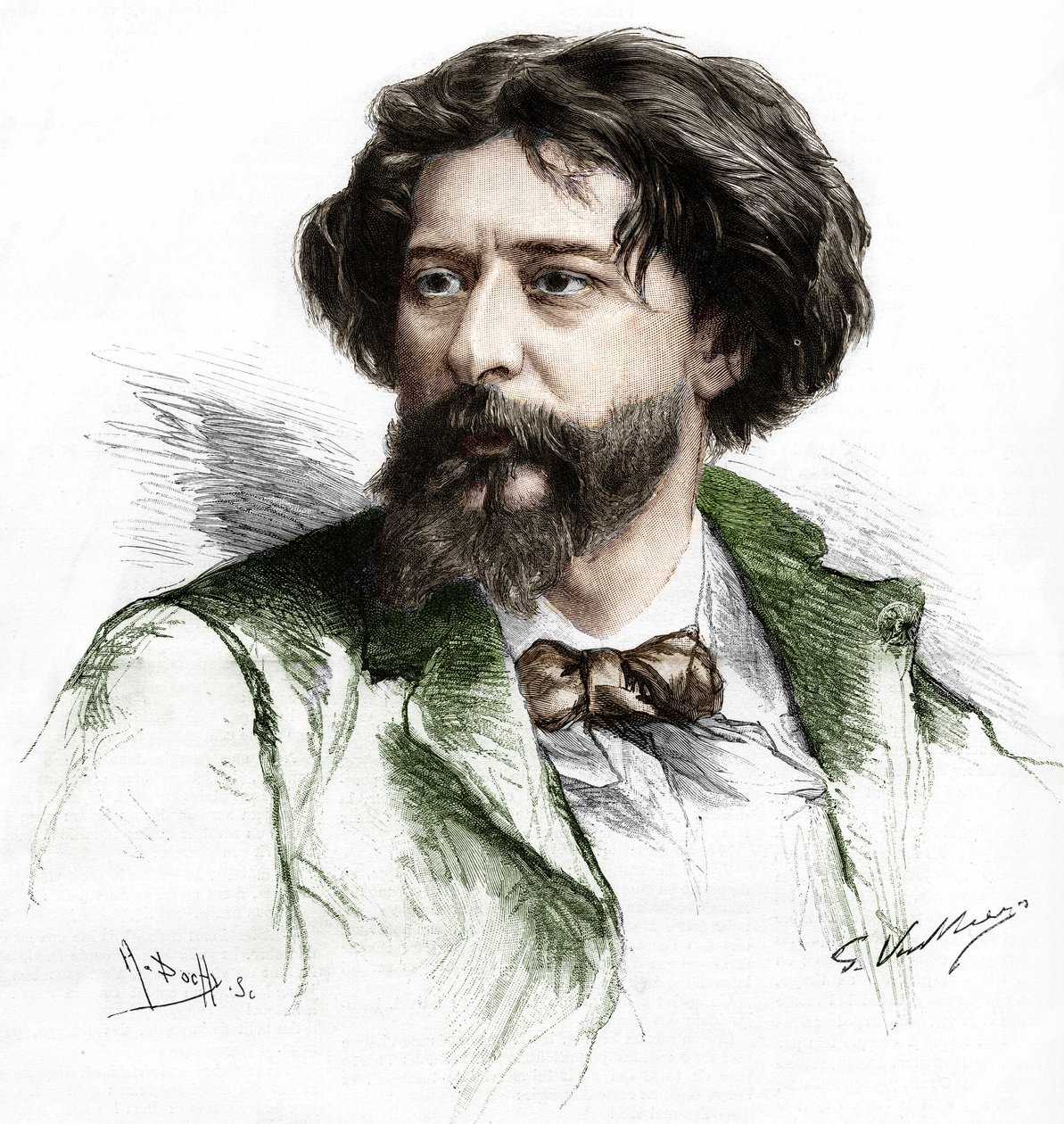 Retrato de Alphonse Daudet (1840-1897), escritor francês. Gravura de A. Pochy depois de Gaston Vuillier, sd. final do século XIX. de Gaston (after) Vuillier