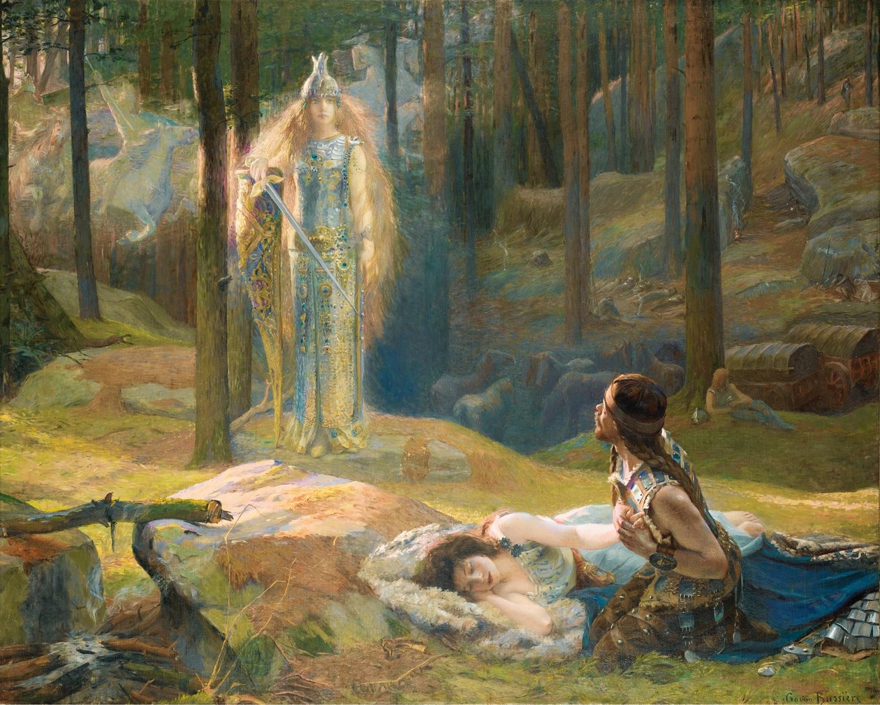 A revelação. Brunhilde vendo Siegmund e Sieglinde, 1893 de Gaston Bussiere
