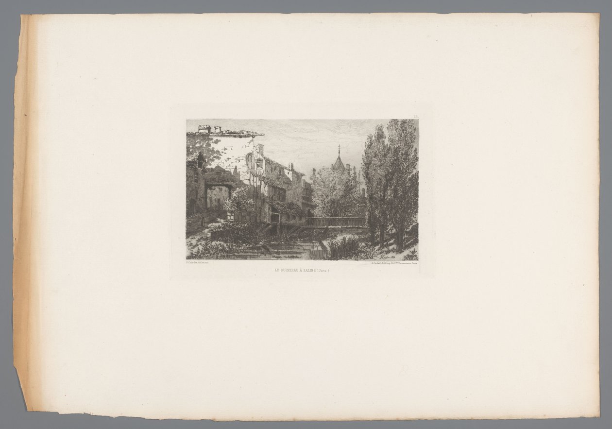 Vista de um córrego perto de Salins Le ruisseau à Salins (título no objeto) gravuras francesas de 1875 (título da série) L
