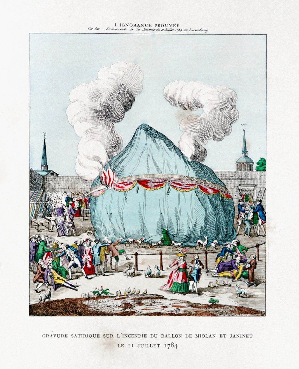 Gravura satírica sobre o fogo do balão de Miolan e Janinet 1784 1887 de Gaston Tissandier