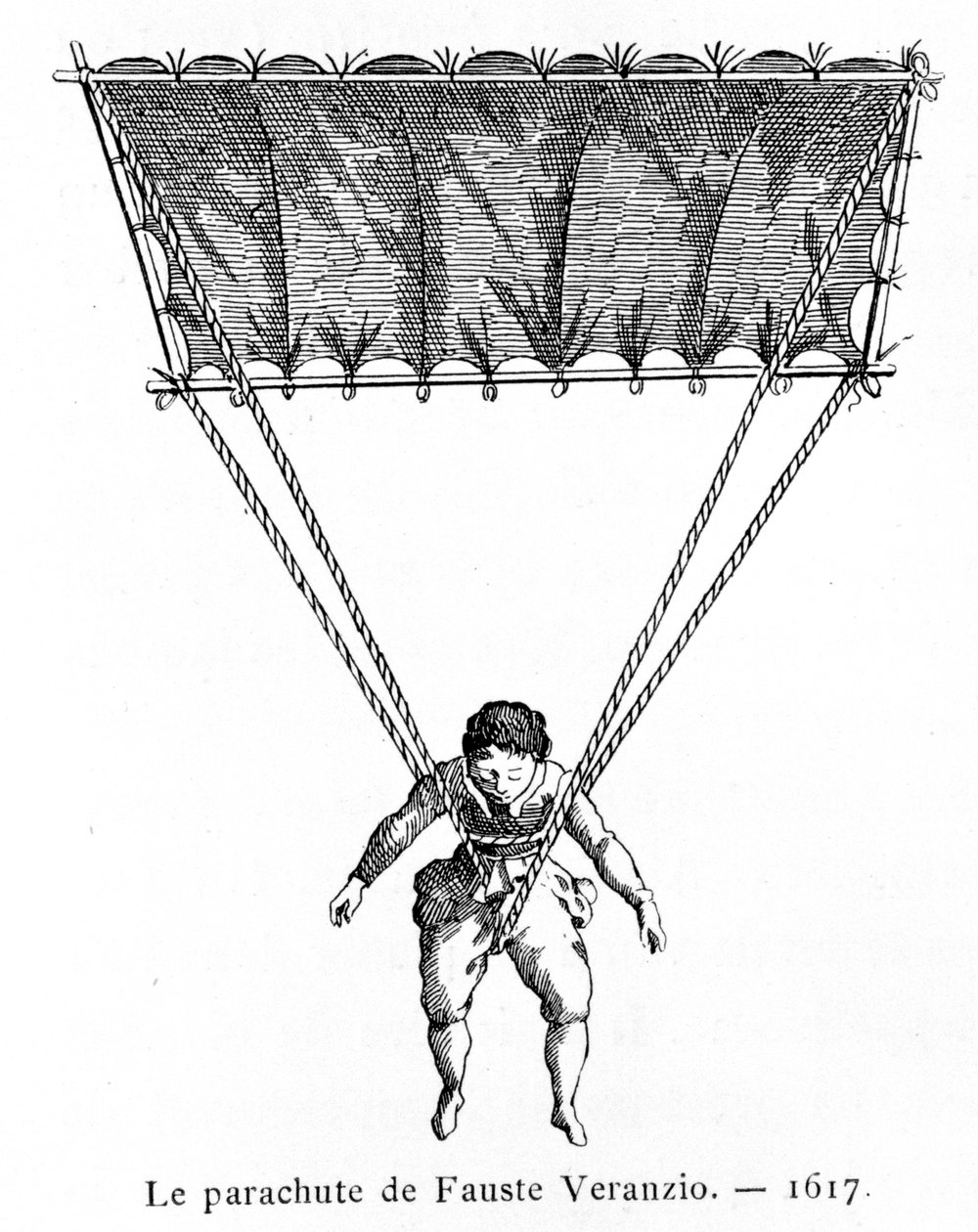 O pára-quedas de Fauste Veranzio, 1617, 1887. de Gaston Tissandier
