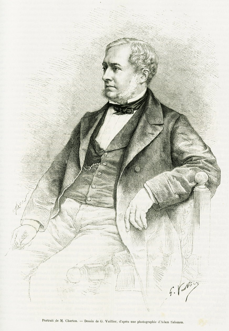 Retrato de Edouard Charton. Gravura de G.Vuillier, depois de uma fotografia de Adam Salomon, para ilustrar o artigo intitulado M. Charton de Paul Laffite in le tour du monde 1890, editado por Edouard Charton (1807-1890), Hachette, Paris. de Gaston Vuillier