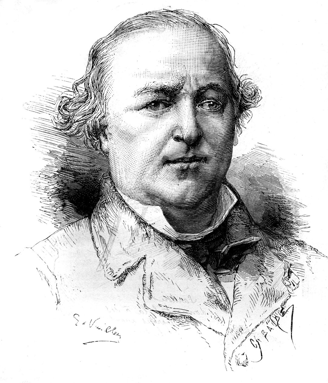 Retrato de Maitre Charles Lachaud (1817-1882), advogado francês. Gravura de Vuillier em "Le Monde Illustré" n°1342 de 16 de Dezembro de 1882. de Gaston Vuillier