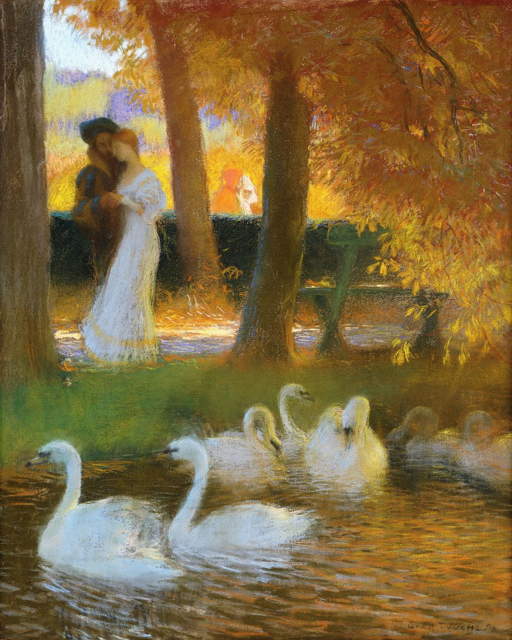 Amantes e cisnes; A caminhada do outono; Amantes e cisnes; O passeio do outono, 1896 de Gaston de Latouche