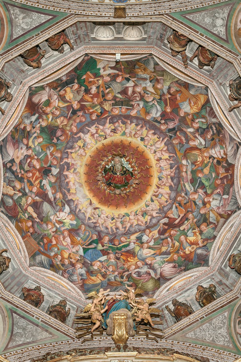 Assunção da Santíssima Virgem, conhecido como "O coro dos anjos tocando música", Cúpula do transepto, de 1534 (fresco) de Gaudenzio Ferrari